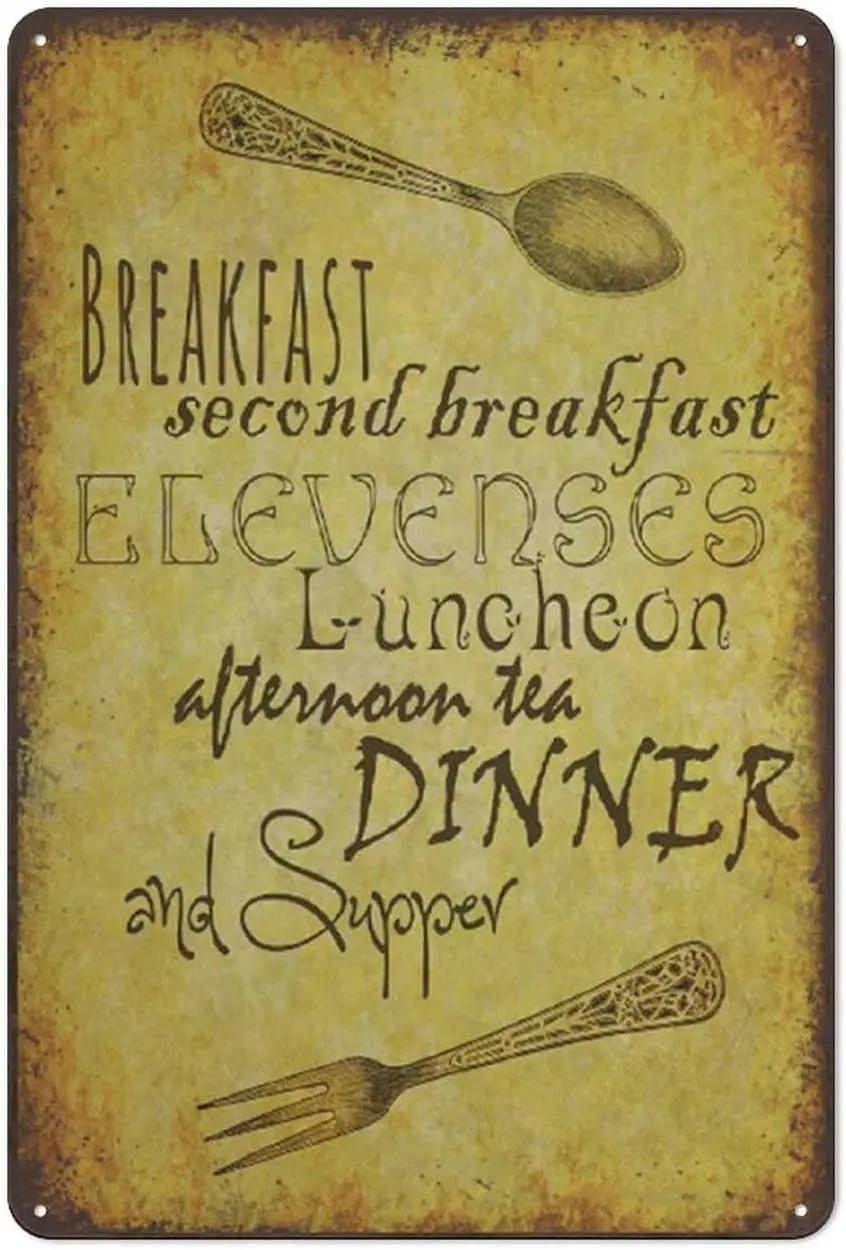 Meals Schedule Menu Vintage Metal Tin Sign- Second Breakfast,Elevenses,Kitchen Wall Decor,Tolkien Quote Printable Dinner And Sup