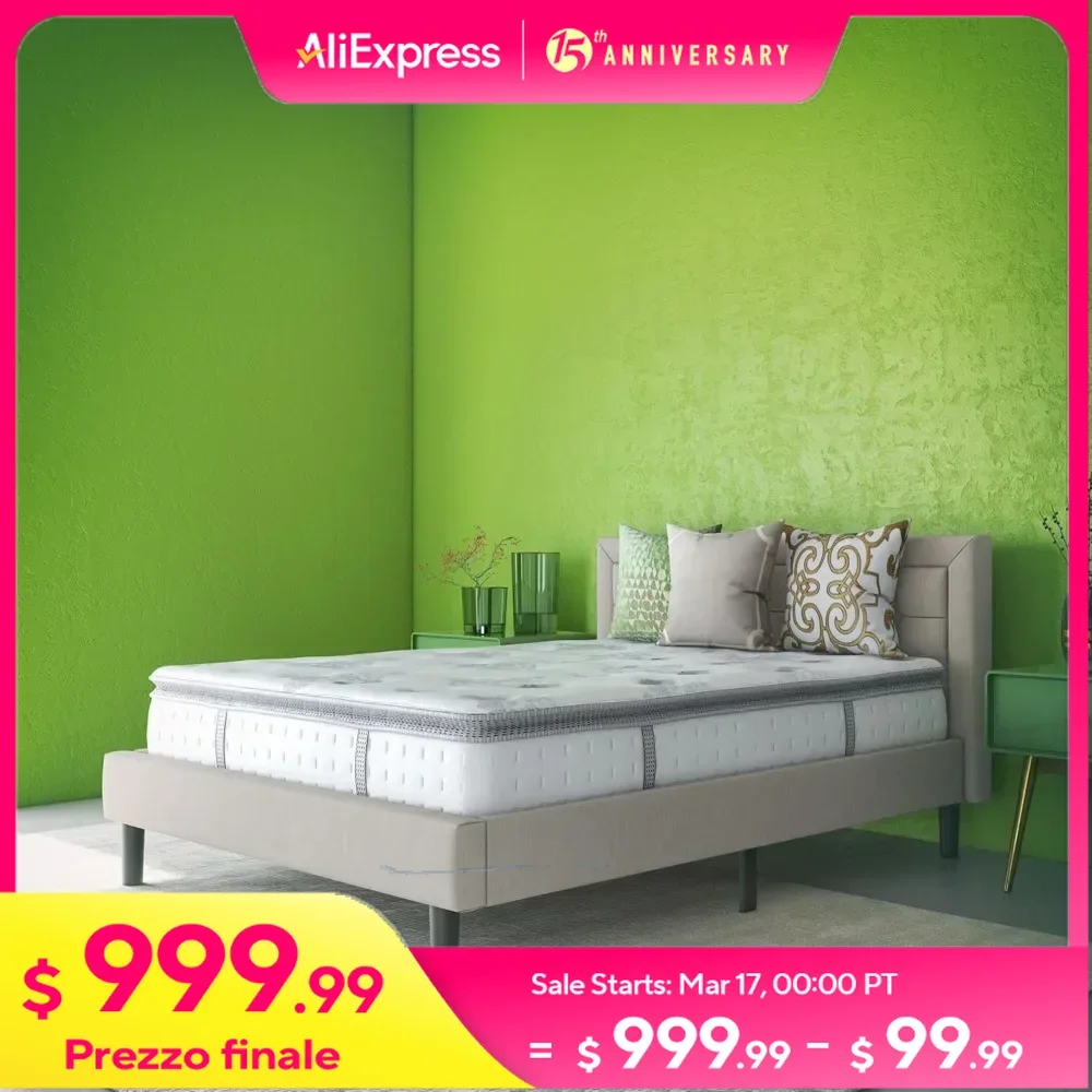 Colchão King Size, cama em uma caixa, colchões com almofada, espuma viscoelástica de 12 polegadas e colchão híbrido de mola interna