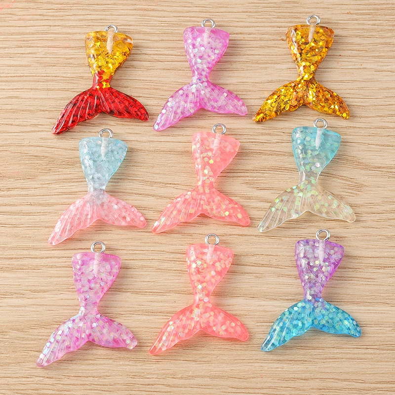 Tusember 10 قطعة صفارة الإنذار اللطيفة الملونة الراتنج ذيل السمكة حورية البحر السحر DIY بها بنفسك القرط سوار المفاتيح المعلقات مجوهرات اكسسوارات #2