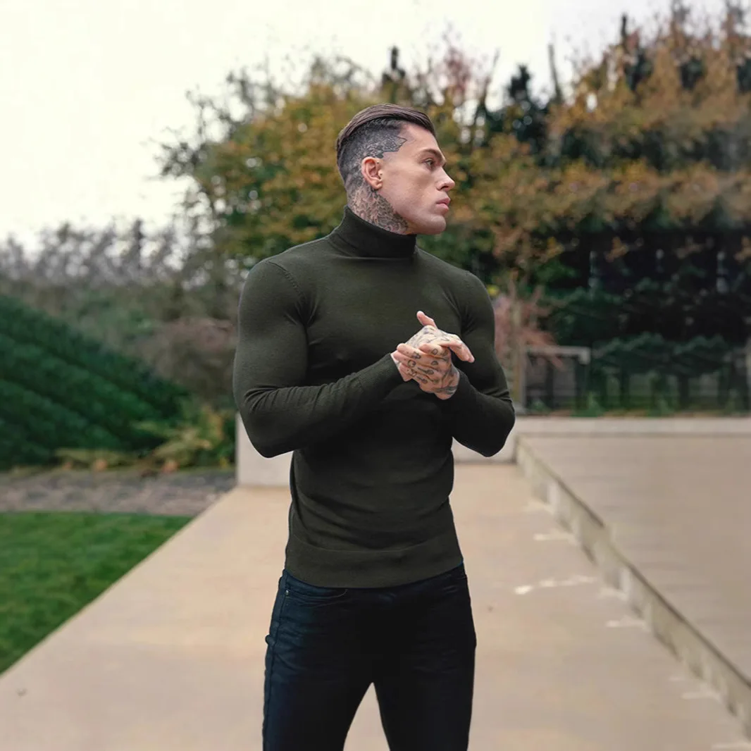 High Ne Knitted Sweater Elastic Slim Fit Polyester Core Spin Yarn Sweatirt Youth Casual Faion Ci Sle Long Sve