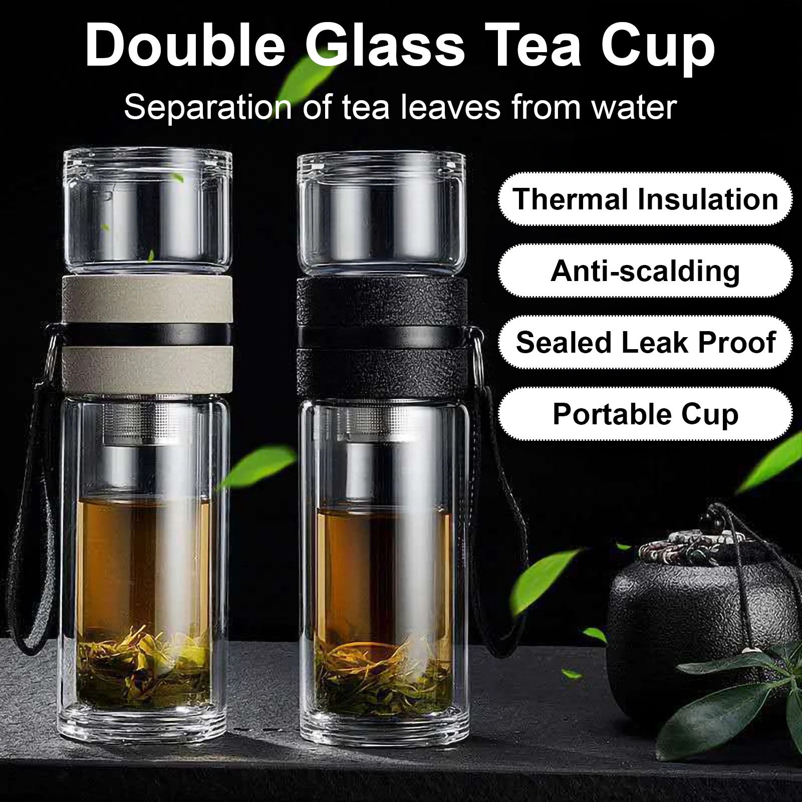 Tea Water Bottle High Borosilicate Glass Double Layer Tea Water Cup Infuser Tumbler Drinkware Water Bottle With Tea Filter