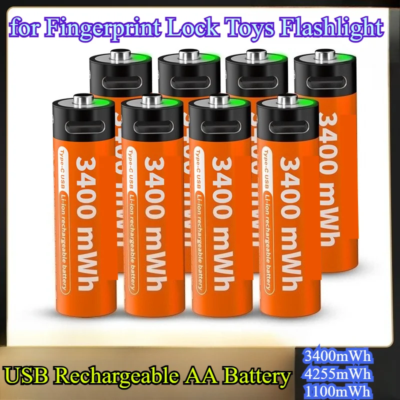 

1,5 В USB перезаряжаемая батарея типа АА, 4425 МВтч, 14500, литиевая батарея для блокировки отпечатков пальцев, игрушки, фонарик, постоянный выход напряжения