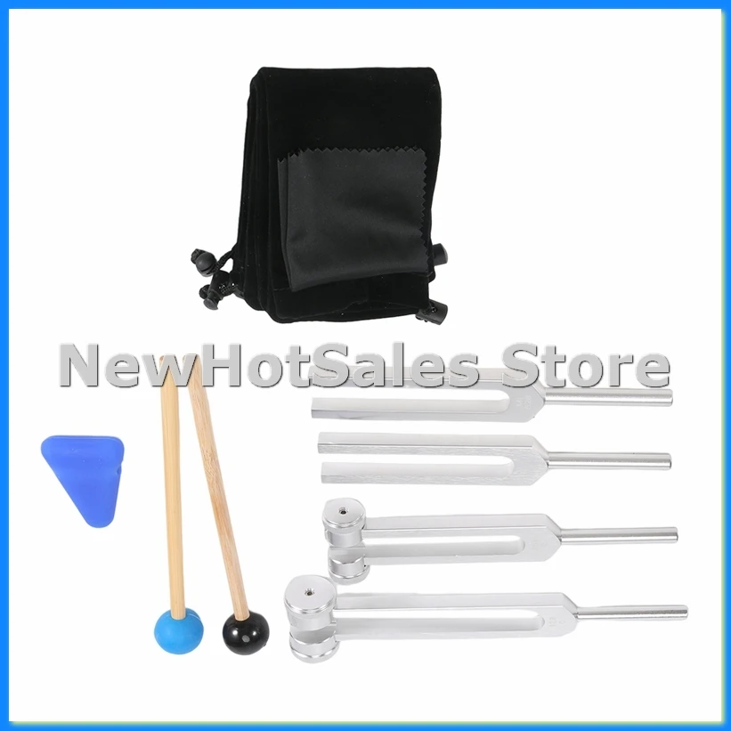

4 Pack Tuning Fork Set(128 Hz,256 Hz,512 Hz,528 Hz)with Tuning Fork Hammer for Sound Sound Vibration Tools-ABRM