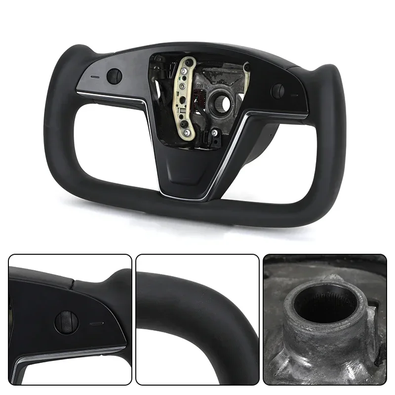 Black Full Leather Model S Yokes  Handle Steering Wheel for Teslas  Model S MS 2020 2021 2022 2023 2024