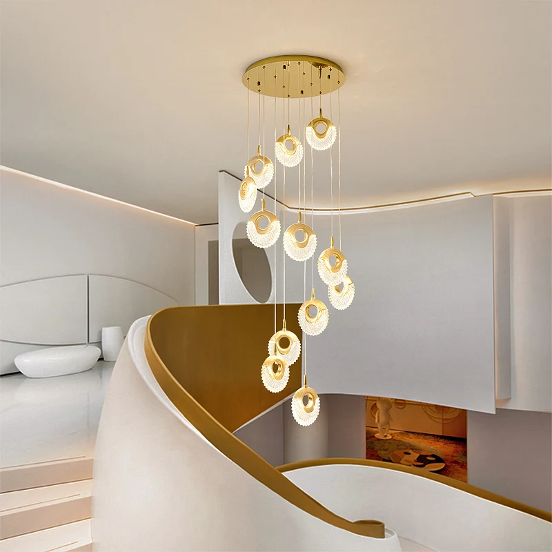 

Nordic Style Duplex Stair Chandeliers Hotel Hall Simple Modern Villa Living Room Decor Indoor For Ceiling LED Light Fixture