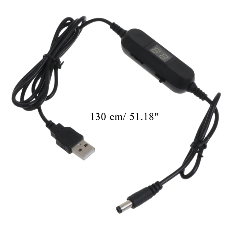 USB to 5.5x2.1mm 1.5V 3V 4.5V 6V 9V 12V Power Cable Adjustable Output Voltage Cable Step Up Down Converter Cord for Toy Clock