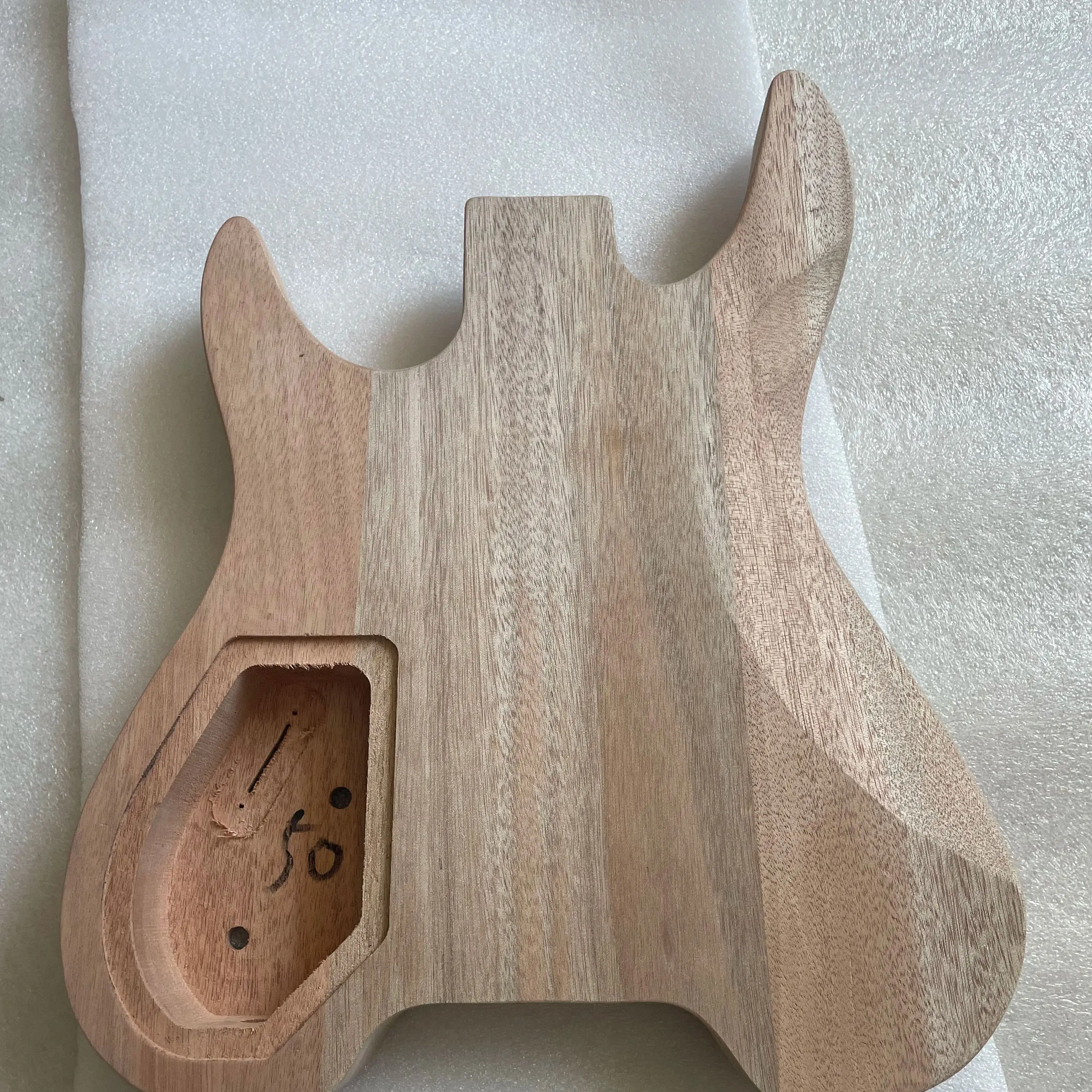 Customized Headless Electric Guitar Body Floydrose, Unfinished Mahogany Wood, 6 String DIY Floyd Rose Barrel, 5.7cm Pocket