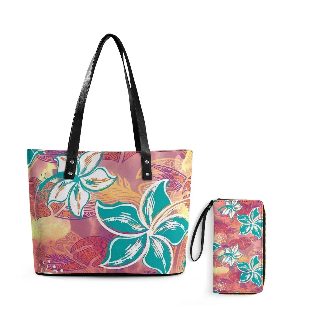 

Custom Patterned Polynesian Island Style Floral Print Women'S Fashion Handbag Shoulder Bag Large Capacity Bag And Purse Set