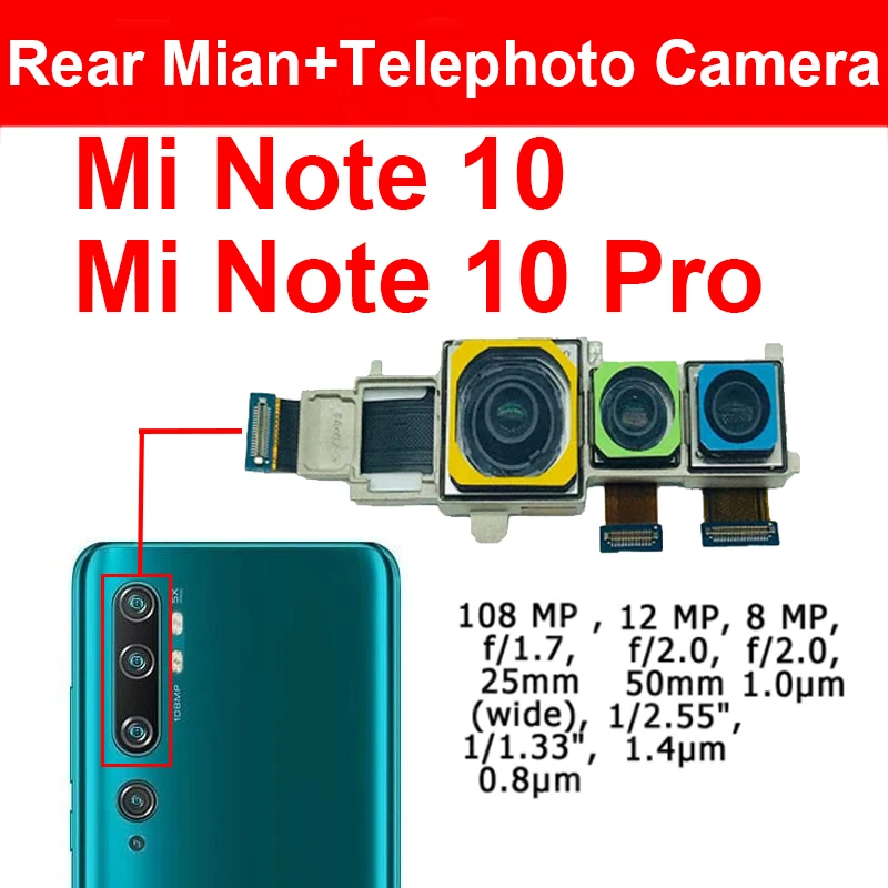 Front Facing & Back Camera Moduel For Xiaomi Mi Note 10 Pro Mi Note 10 Lite Small Main Camera For Flex Cable Replacement Parts