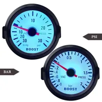 Car Gauge 52mm 2 Inch Turbo Boost Gauge -1~2 Bar /  Vacuum Pressure Meter -30~30 PSI for Auto Blue Light Black Rim 12V
