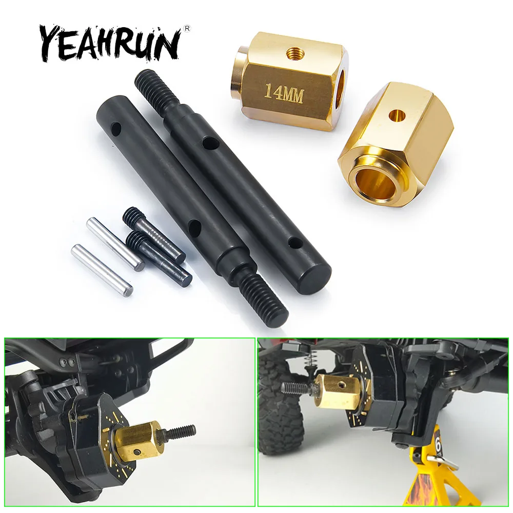 YEAHRUN Metal Portal Stub Axle Drive Gear Shaft+14mm Brass Wheel Hex Hubs Extended Adapter for TRX-4 1/10 RC Crawler Car