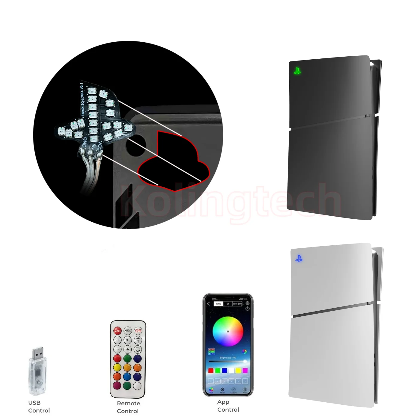 

RGB Logo LED Light for PS5 Slim/Pro Console Illuminated LED Logo with Music Sync DIY Decoration for Playstation5 Slim/PS5 Pro
