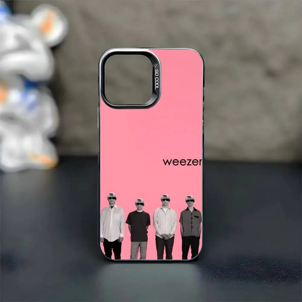 حافظة هاتف Band W-Weezer لهاتف iPhone17,16,15,14,13,12,11 Plus، Pro Max غطاء أسود غير لامع مقاوم للصدمات