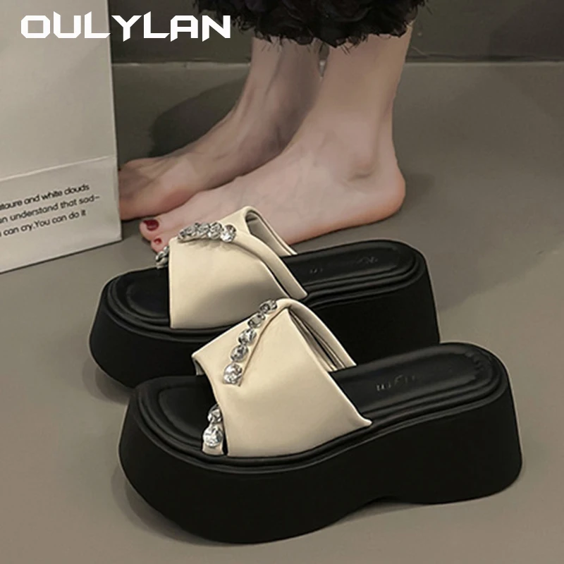 2024 Outdoor Rhinestones Summer Sandals for Women Fashion Wear Slippers high-end Thick Soled Shoes Ladies Elegant Beach Sandals