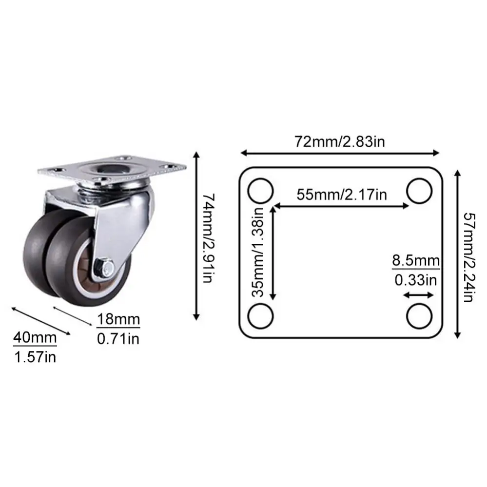 4Pcs 2 Inch Universal Chair Wheels Furniture Swivel Silent Caster Wheel Replace Hardware Trolley Tool for Office/Computer Chairs