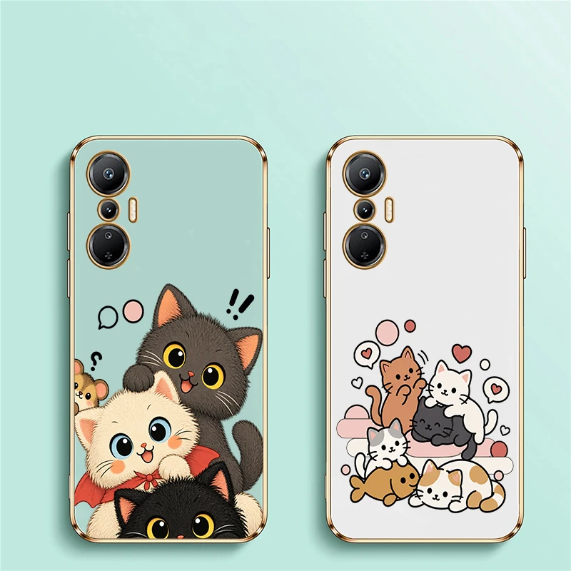 Cute Cartoon Cat Phone Case For Infinix Hot 12 11s 10 9 8 Pro 12i 10 Play Plating Silicone Soft Shockproof Full Protection Funda - view 2