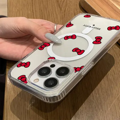 नया हैलो किट्टी बोनॉट मैगसेफ वायरलेस चार्जर फ़ोन केस iPhone 16 16E 15 14 Pro Max X XS XR 7 8 Plus SE 2020 के लिए क्लियर कवर 8 best sales मैगसेफ एनीमेशन - №6