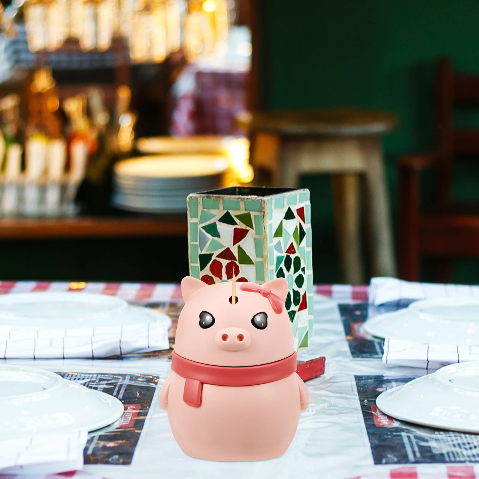 

1Pcs Pink Toothpick Holder Plastic Pop-Up Automatic Toothpick Storage Box Pig Shape Cartoon Home Office Restaurant Accessories