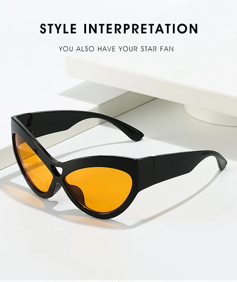 Mode Y2K Cat Eye Sonnenbrille Frauen Retro Große Schmetterling Form Hohl Brillen Shades UV400 Trend Breite Beine Männer Gläser – Detail 2