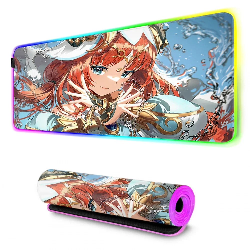 Genshin-Tapis de souris de jeu Impact LED RGB Nilou, tapis de jeu média, polymères de bureau Anime, fille sexy Kawaii, tapis de bureau d'ordinateur Hentai