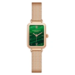 Fashion Wlisth Top Brand Women Square Ladies Quartz Bracelet Set Green Dial Simple Rose Gold Mesh And Leather Luxury Watches