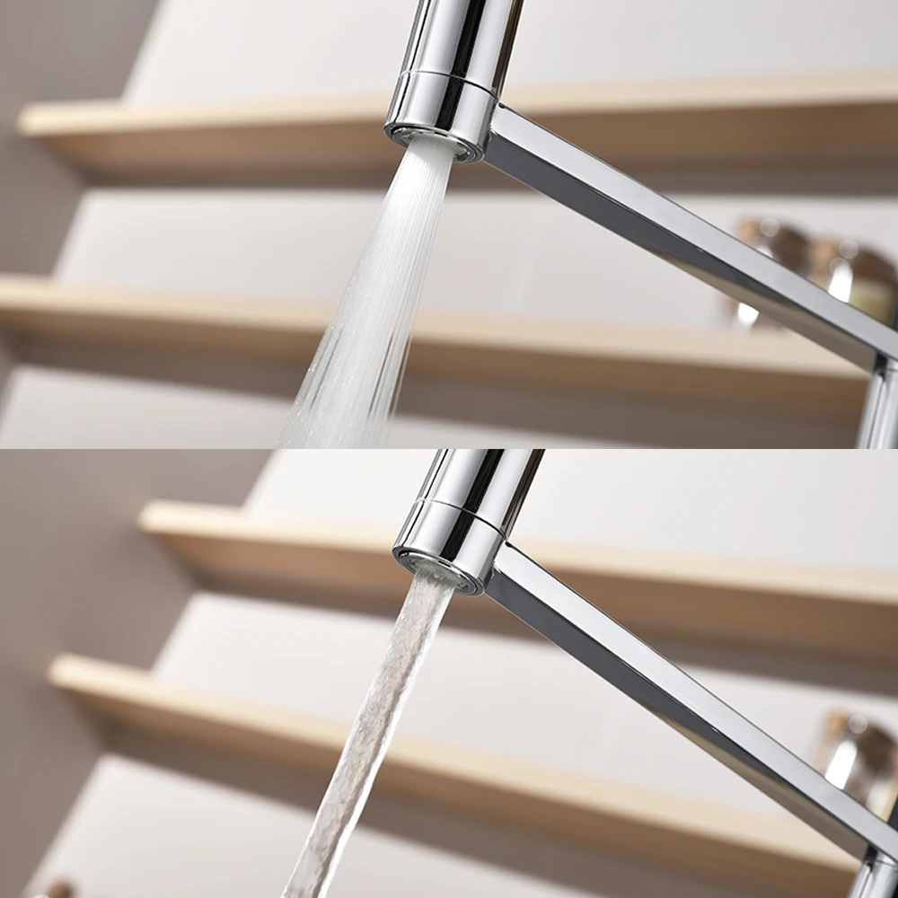 Nouveau robinet de cuisine en or brossé haut de gamme, mélangeur froid et chaud en laiton massif, robinets d'eau de source extractibles, robinets d'évier de cuisine à pulvérisation pivotante robinets cuisine