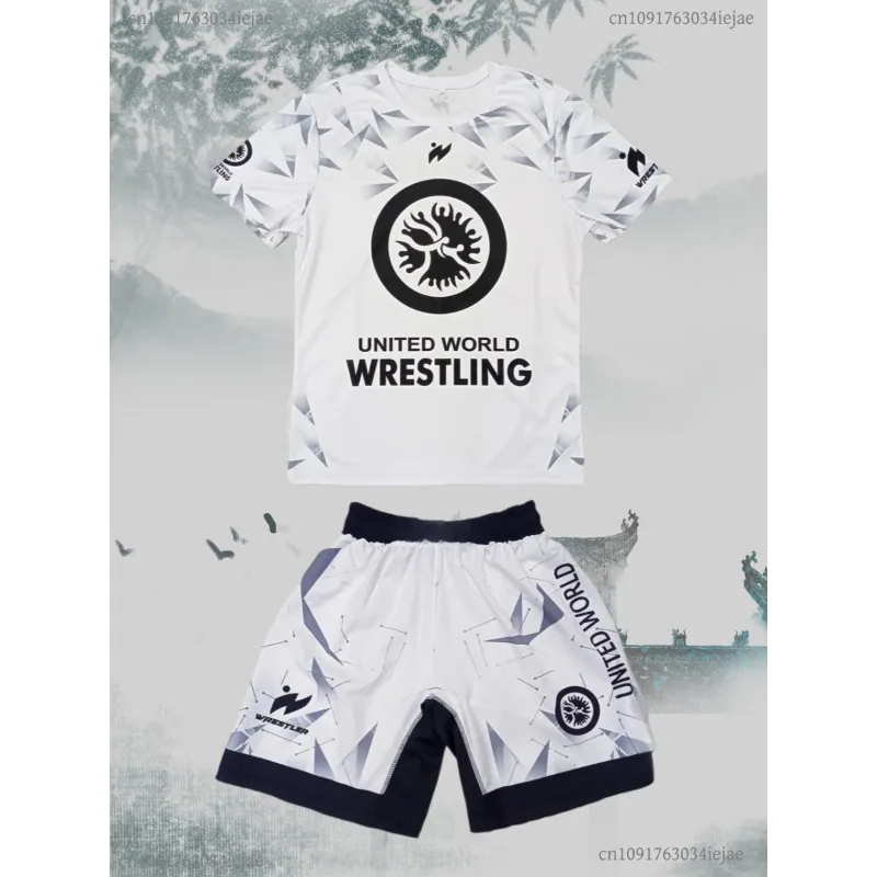 2026 New Men Kid World Wrestling Team Sportswear Set Short Sleeve T Shirt and Shorts for Workout Lightweight Moisture Wicking