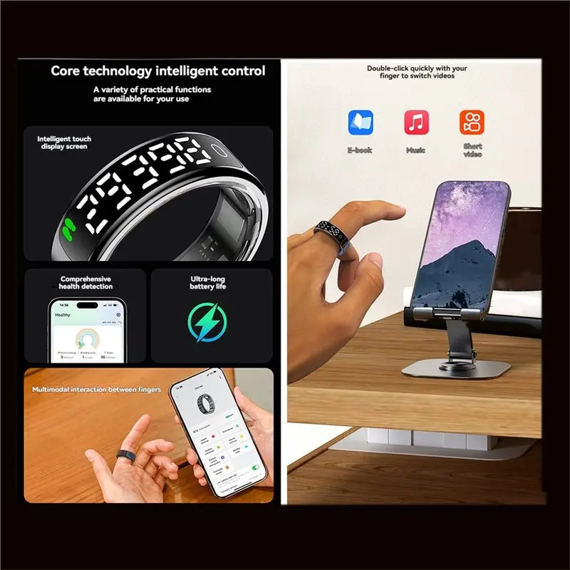 CGDS-Smart Ring Unisex Blood Oxygen Monitor With Multifunctional Display, Sleep Tracking, Heart Rate Sensor For Android And Ios