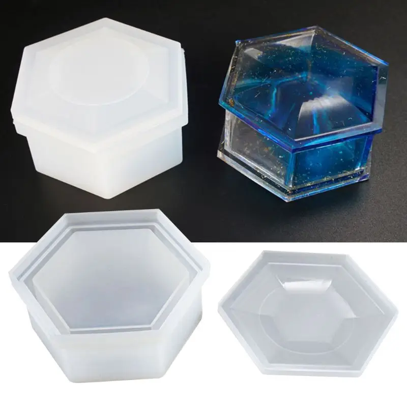 Caja almacenamiento hexagonal DIY, molde cristal epoxi alto espejo hecho a mano, molde silicona en forma ciruela,