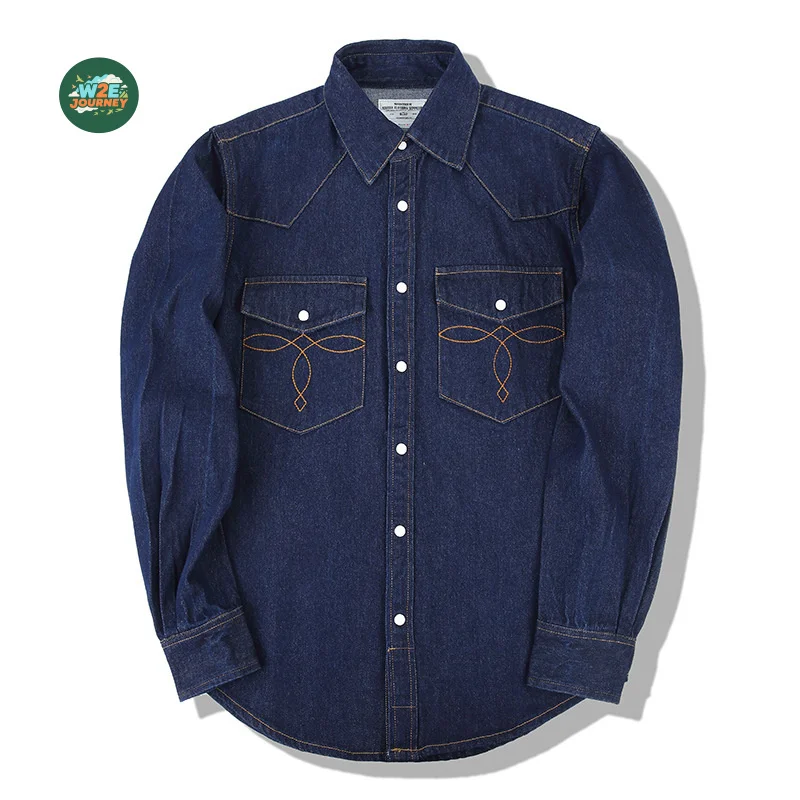W2EJOURNEY EU US Size Luxury Quality Work Shirt Outdoor Wear Retro Heavyweight Chest Pocket Washed Denim Shirt