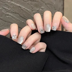 10Pcs Glitter Diamond Short Handmade Press On Nails Full Cover Irregular Rhinestone Design Cat Eye Ballet Fake Nails Manicure