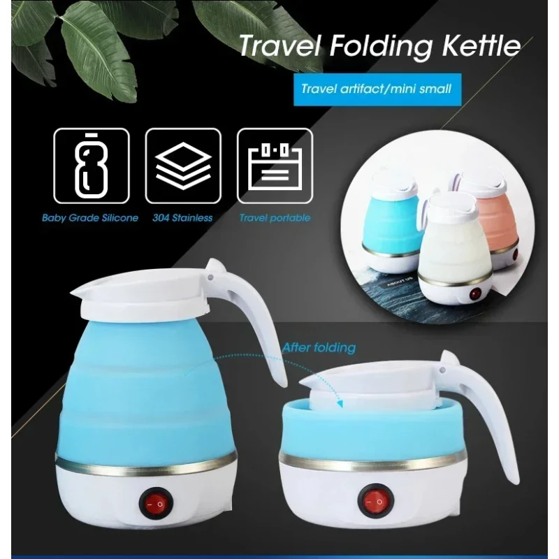 0.6L Mini Folding Kettle Portable Water Heater 600W Silicone Compression Electric Kettle Home Kettle Easy To Travel With