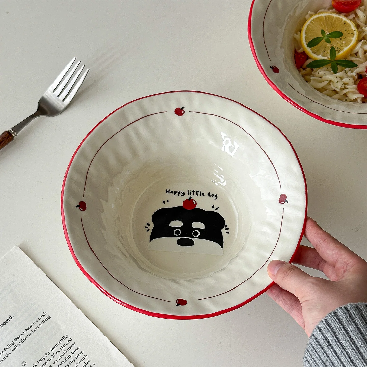 ins-impresso-filhote-de-cachorro-tigela-moda-cor-bloqueando-versatil-tigelas-redondas-com-bordas-vermelhas-simples-salada-de-frutas-talheres-de-ceramica