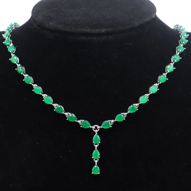 

25x4mm Stunning 14g Real Red Ruby Blue Sapphire Green Emerald Women Wedding Silver Necklace 18.5-19.5inch