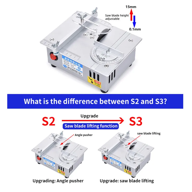 Mini Table Saw with 15mm Lift Function for Wood PCB Board Cutting, Home DIY Cut,micro Electric Saw Table for Craft Cut