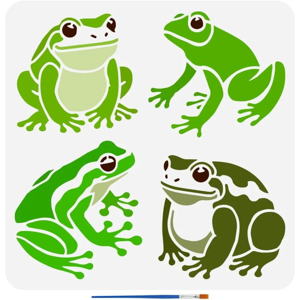 Frogs Stencil for Painting with Brush 11.8x11.8inch Reusable Frogs Pattern Template Hollowed Animal Frogs for DIY Wall Furniture view 2