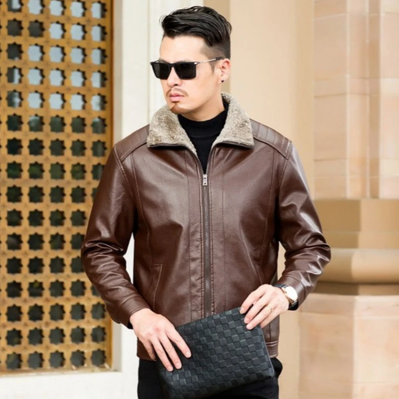 

Stylish Oversized Men's Leather Jacket Soft Faux Fur Winter Coat with Modern Design​