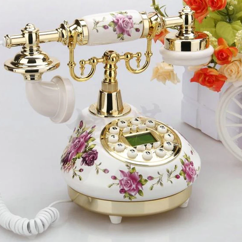 White Antique Telephone Corded Landline Home Phones Vintage Classic Ceramic Home Telephone Antique Home Office Art Shops Gift