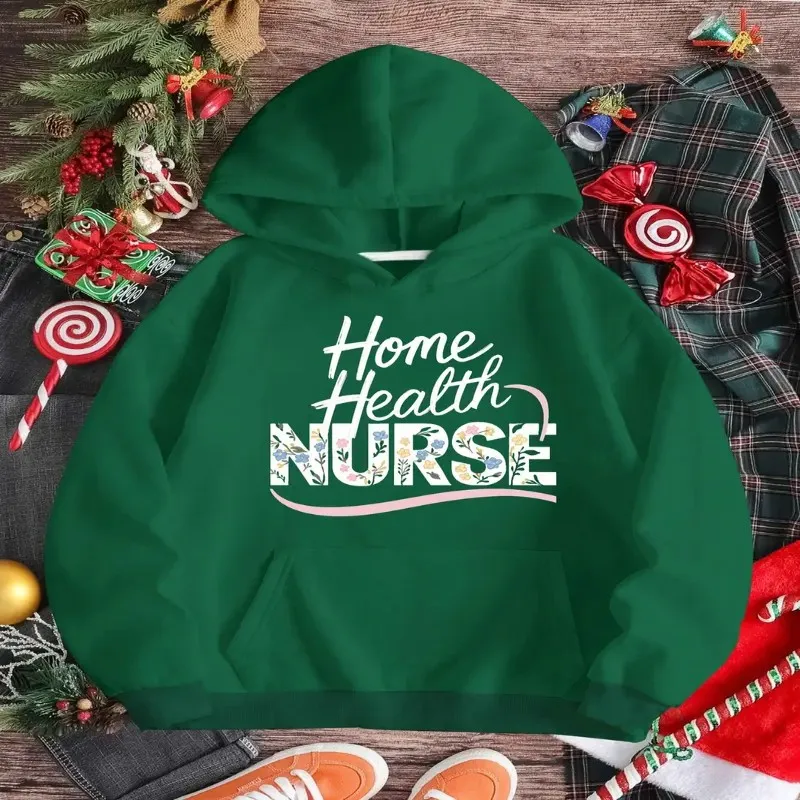 Winter Fall Women Plus Size Clothes Female Oversize Sweatshirt Floral Home Health Nurse White Art Text Fashionable Breathable