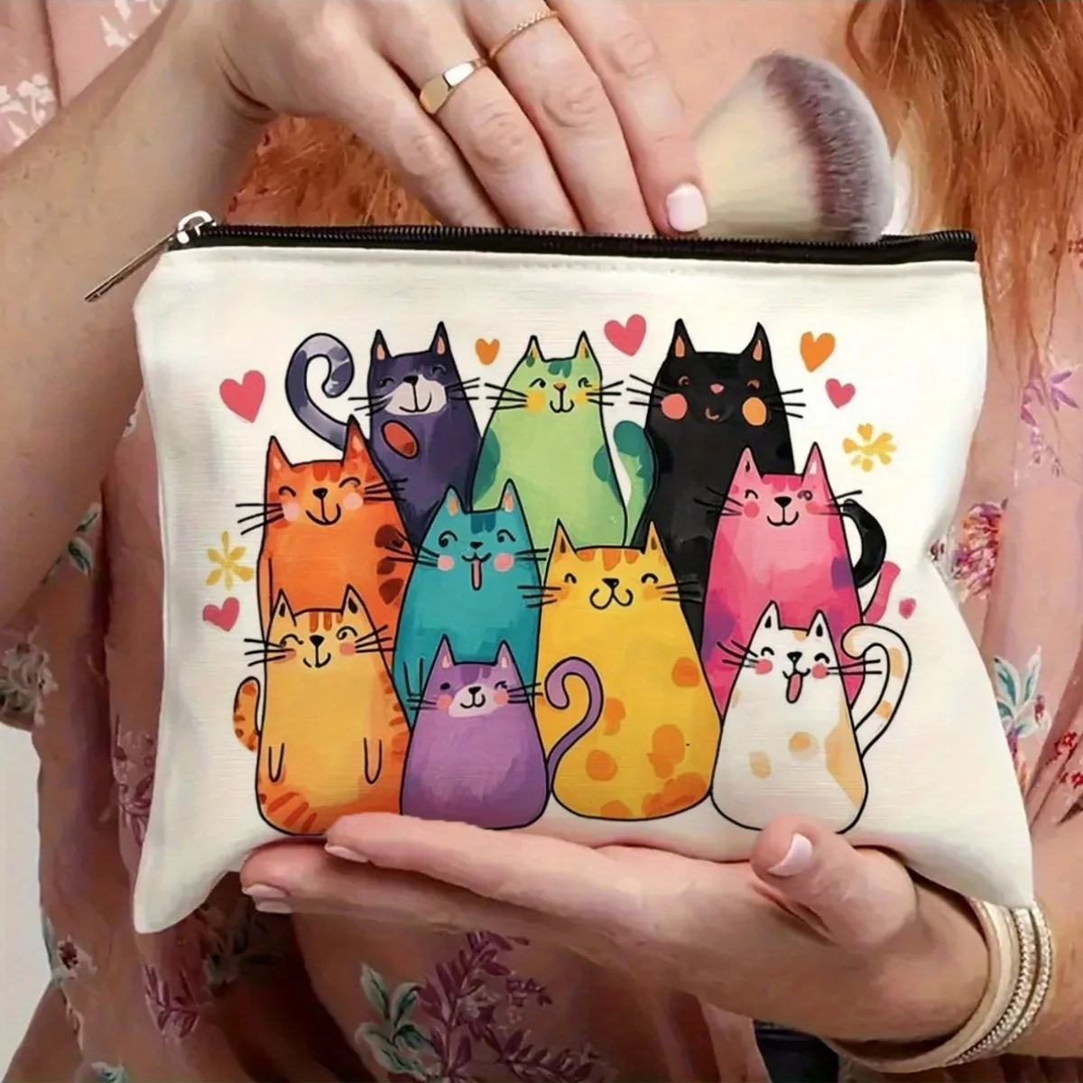 حقيبة مكياج لطيفة على شكل قطة - حقيبة بسحاب متعددة الوظائف، حقيبة تخزين المجوهرات، حقيبة تخزين صغيرة مثالية بسحاب للسفر.