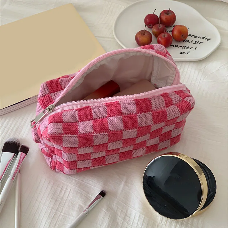 Women Cute Pencil Case Storage Bag Cosmetic Bag Large Capacity Knitting INS Korean Makeup Case Sanitary Napkin Holder Pouch