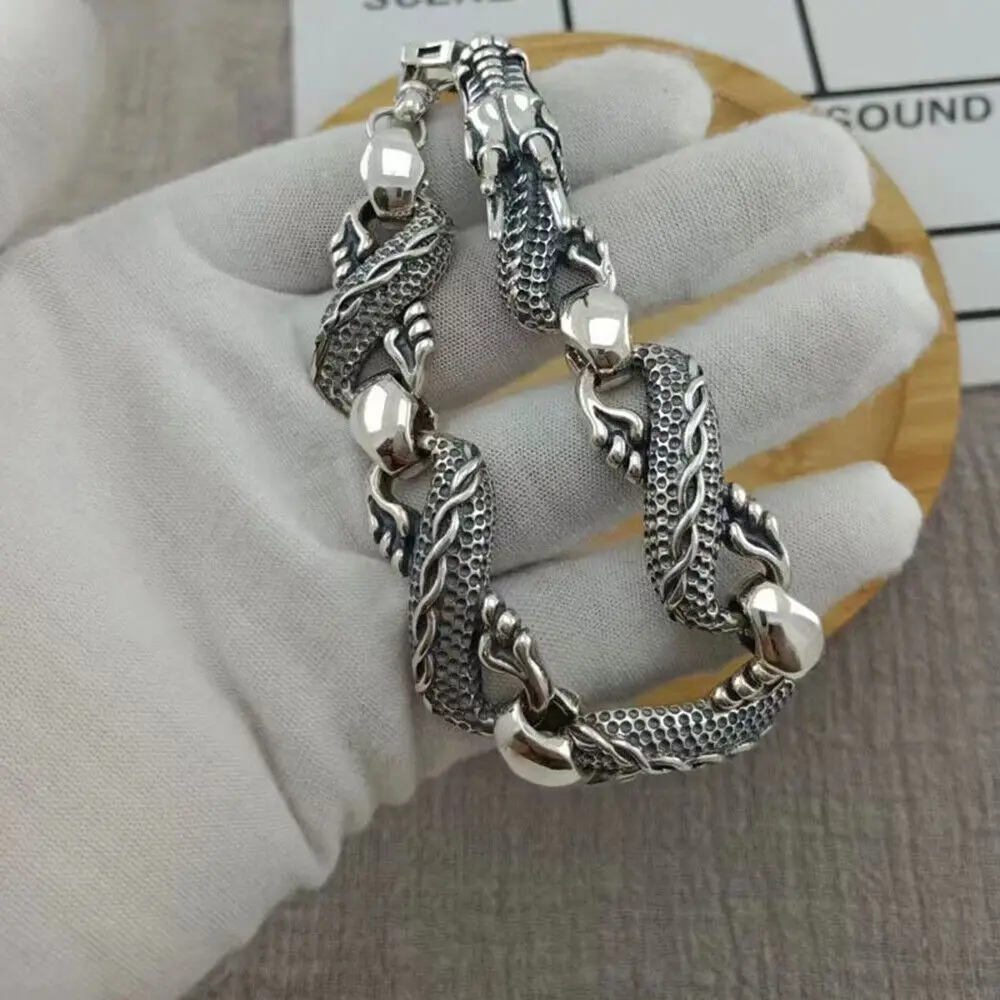 S925 Real 925 Sterling Silver 15mm Width Dragon Link Bracelet 9.05inch RECOMMEND