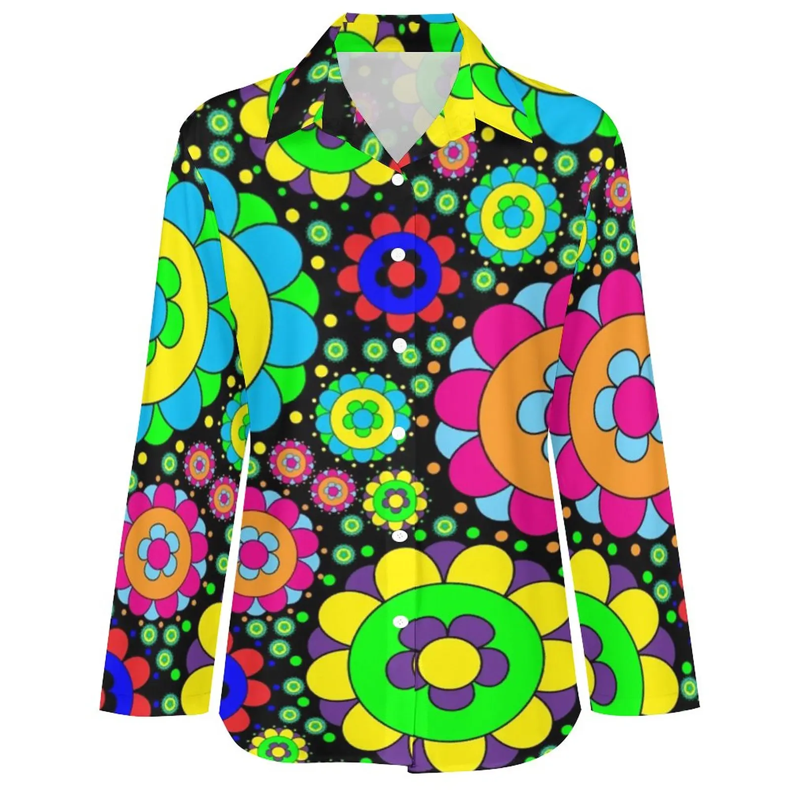 Flower Power Vintage Casual Blouse Long Sleeve 60s 70s Hippie Print Blouses Basic Oversize Shirt Graphic Tops Birthday Present