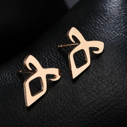 QIAMNI Stainless Steel Minimalist Geometric Parabatai Runes Stud Earrings Fashion Shadowhunters Angelic Power Jewelry Gift Charm