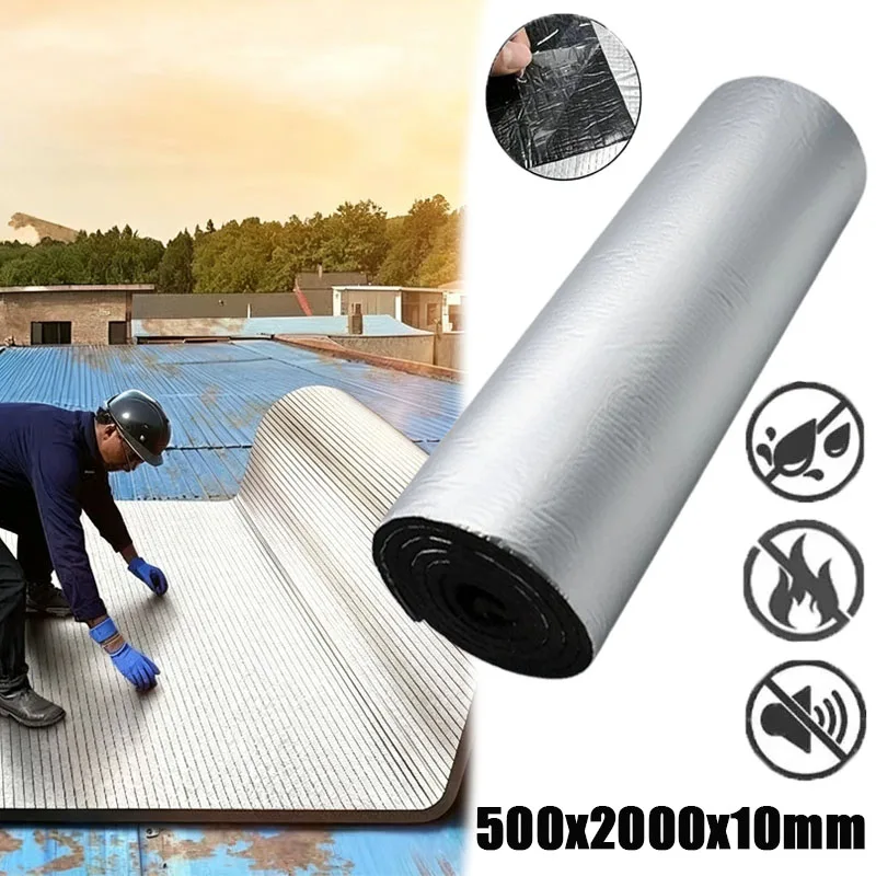 500x2000x10mm Aluminum Foil Insulation Board Self Adhesive Fire Resistant Sun Reflector for Roof Sunroom Attic Garage Thermal