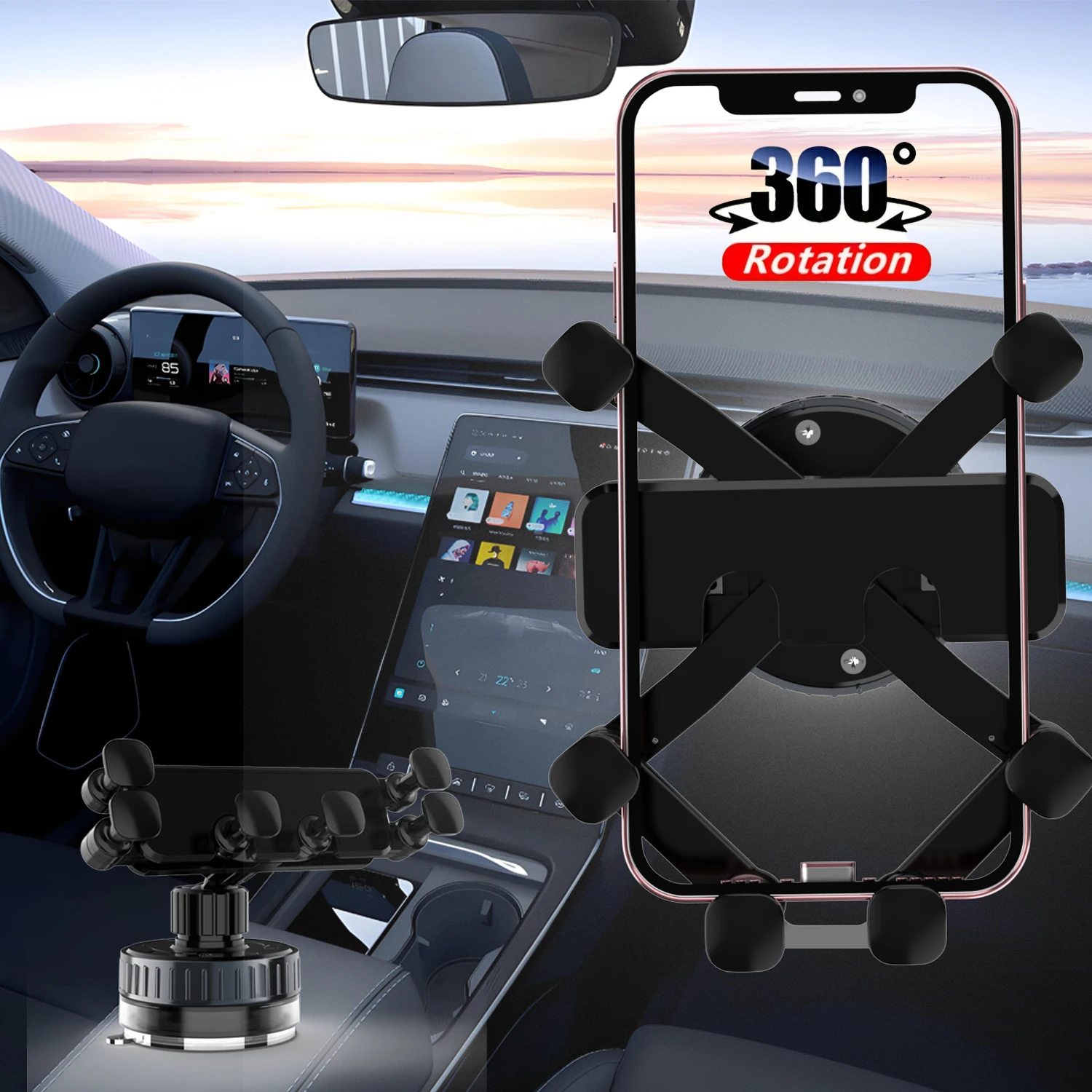 360 °   Rotierende Smartphone-Halterung mit Vakuumabsaugung – langlebiges ABS-Material, stoßdämpfende Stabilisatoren, einfache drehbare Einstellung f