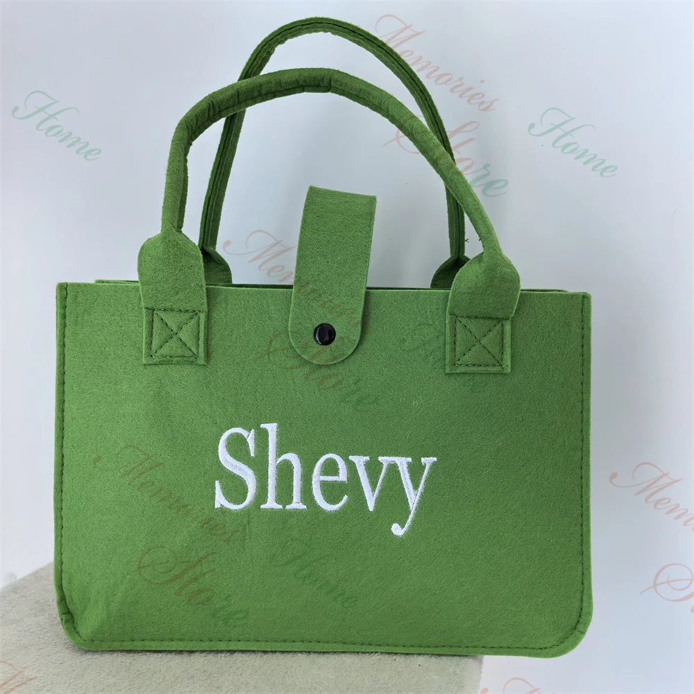 

Custom Embroidered Name Women's Felt Tote Bag Personalized Wedding Party Bridesmaid Gift Casual Shopping Bag Solid Color Handbag