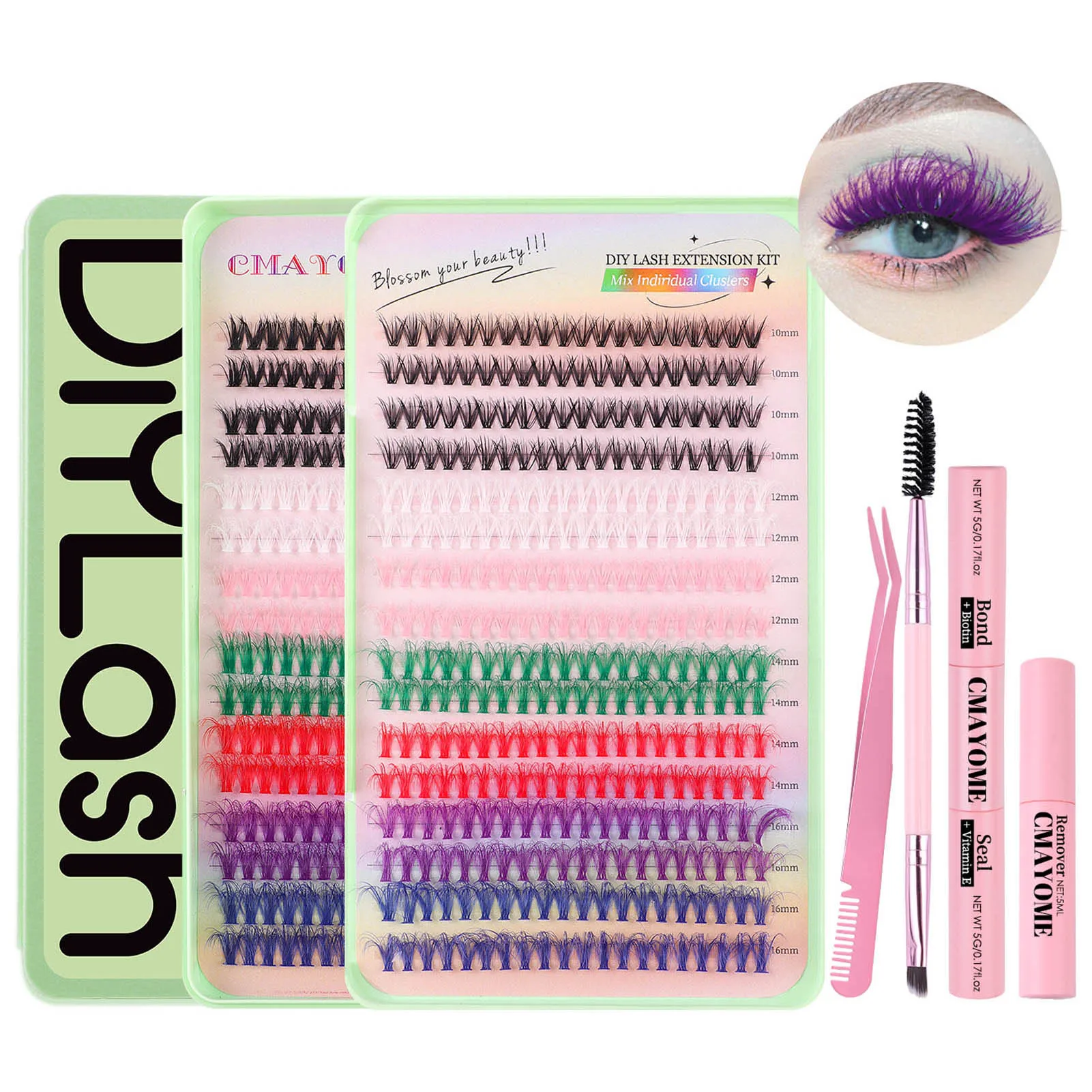 Kit de livre de cils mixtes avec joint de liaison, pince à épiler, peigne, cils naturels bricolage, colorés, bouclés, contaminants doux, ensemble de cils Py, maquillage