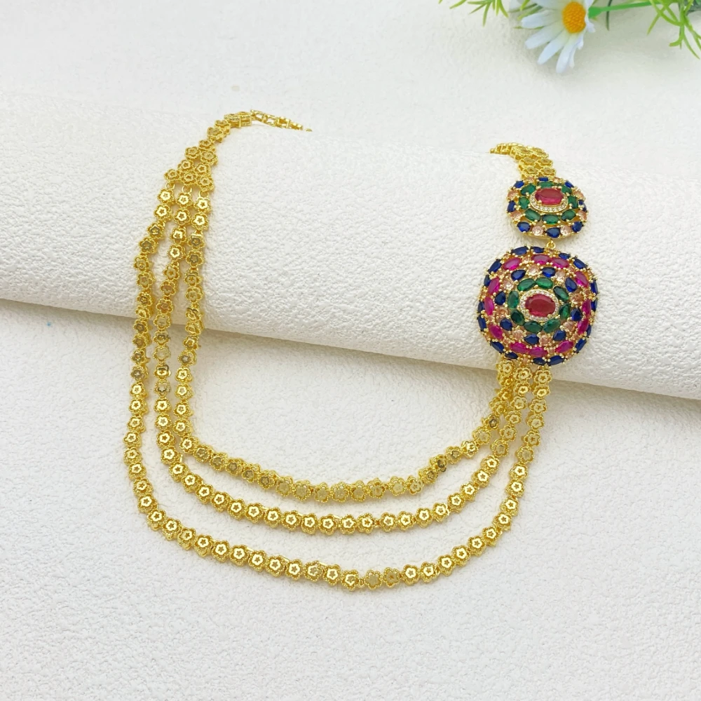 Flora Elegant Banquet Zircon Set for Women Copper Gold Plated Multi Layer Necklace Earrings Ring Bracelet 4PCS Jewelry Combo