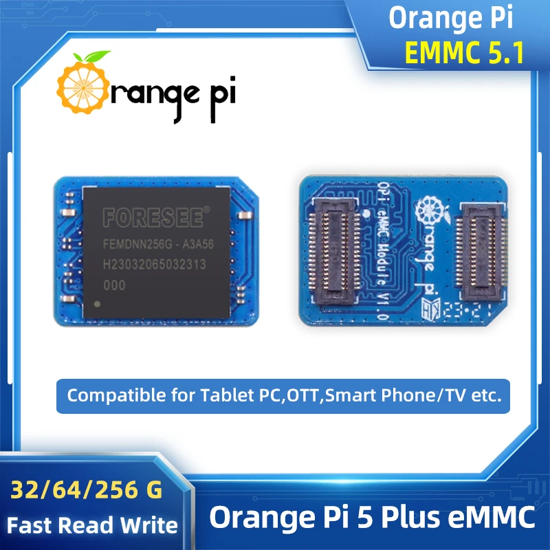 Orange Pi 5 Plus 32GB / 64GB / 256 GB EMMC Module 3D NAND Fast Read and Write Speeds compatible for Tablet PC OTT Smart Phone TV